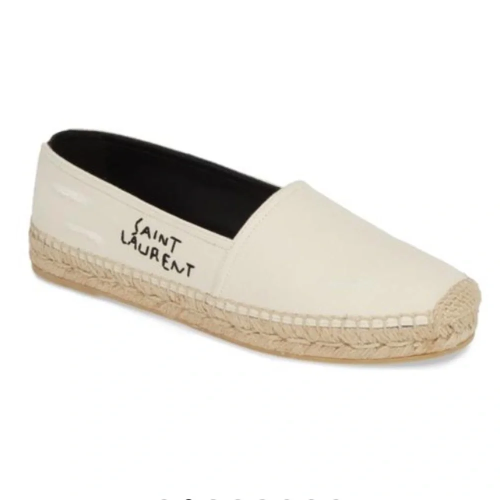 SAINT LAURENT Logo Embroidered Espadrille Flats